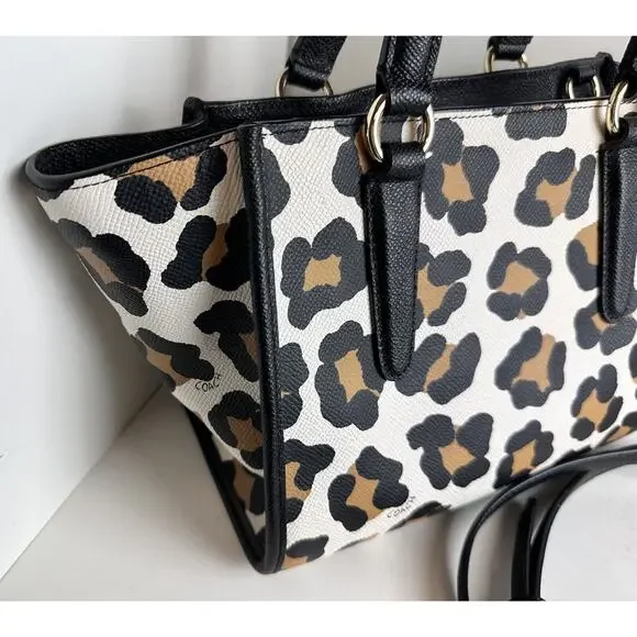 Coach MINI CROSBY CARRYALL IN OCELOT PRINT LEATHER, Black, White, Tan, 41-13 - Picture 10 of 15
